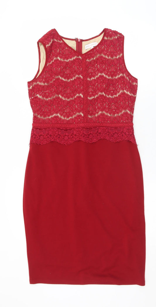 Marc Angelo Womens Red  Cotton Shift  Size 14  Round Neck Zip