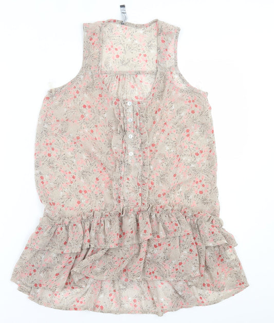 Atmosphere Womens Brown Floral Polyester Basic Tank Size 8 Crew Neck