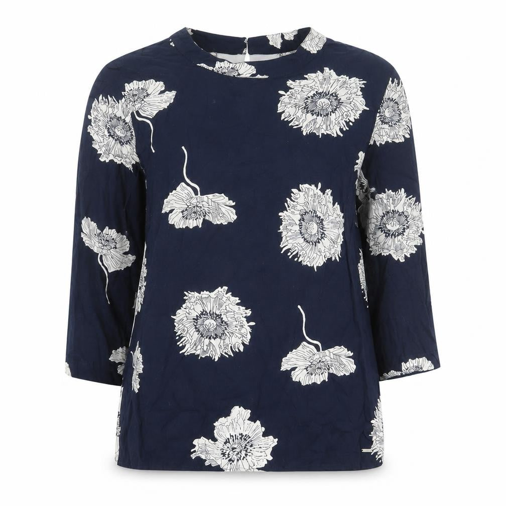 Quiosque Womens Blue Floral Viscose Basic T-Shirt Size 8 Crew Neck