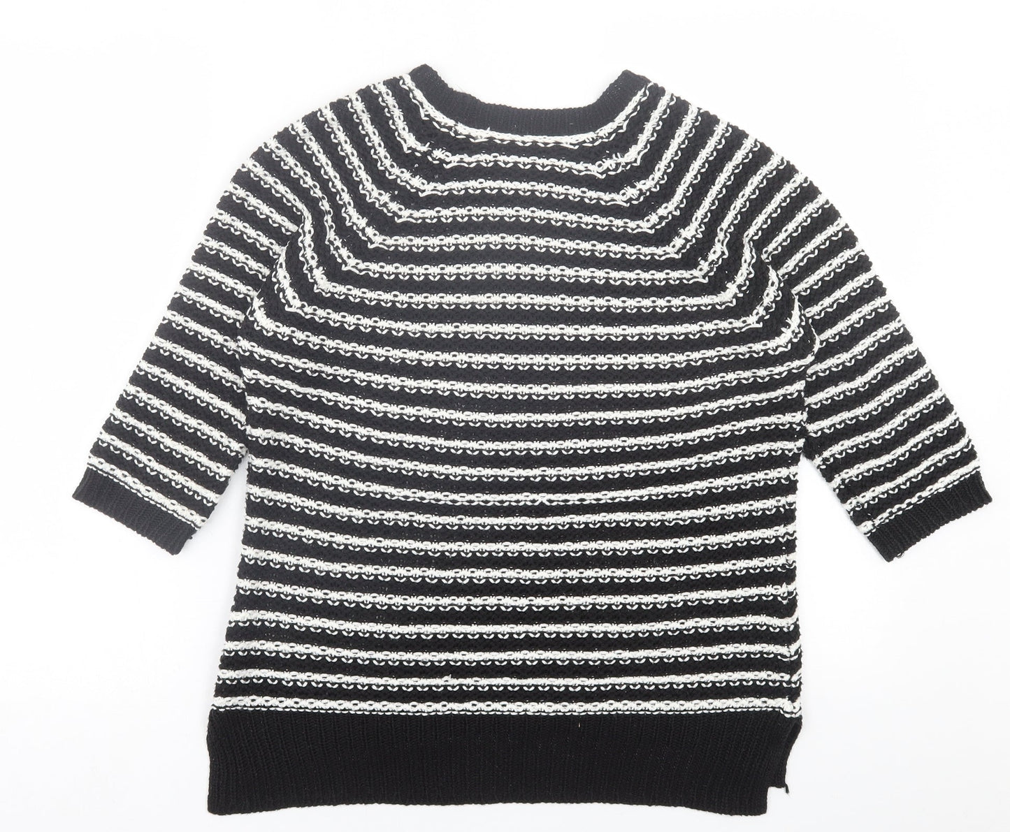 BHS Womens Black Crew Neck Striped Acrylic Pullover Jumper Size 14