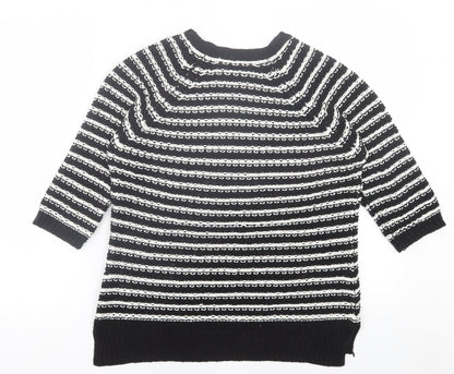 Preloved BHS Womens Black Crew Neck Striped Acrylic Pullover Jumper Size 14 - Back