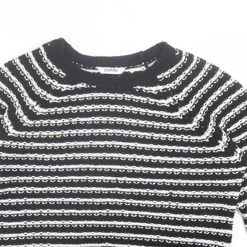 BHS Womens Black Crew Neck Striped Acrylic Pullover Jumper Size 14
