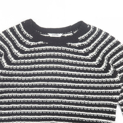 Preloved BHS Womens Black Crew Neck Striped Acrylic Pullover Jumper Size 14 - Detail