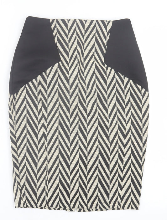 Angl Womens Beige Geometric Cotton A-Line Skirt Size S   Zip