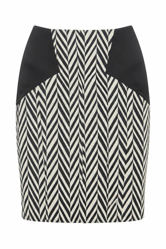Angl Womens Beige Geometric Cotton A-Line Skirt Size S   Zip