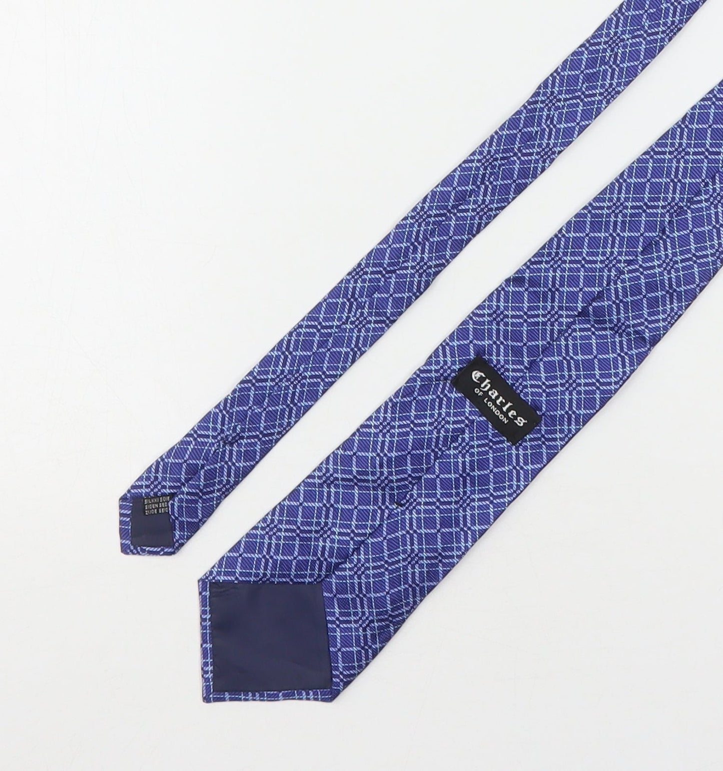 Charles Of London Mens Blue Geometric Silk Pointed Tie One Size