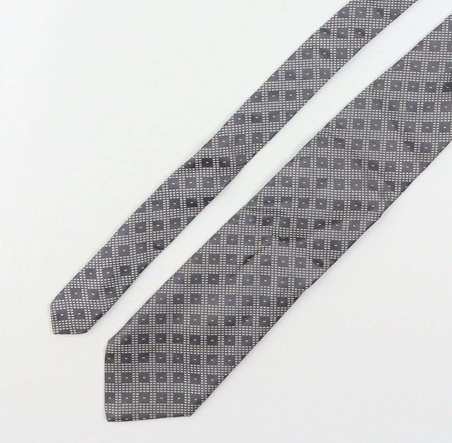 Allea Mens Grey Geometric Silk Pointed Tie One Size