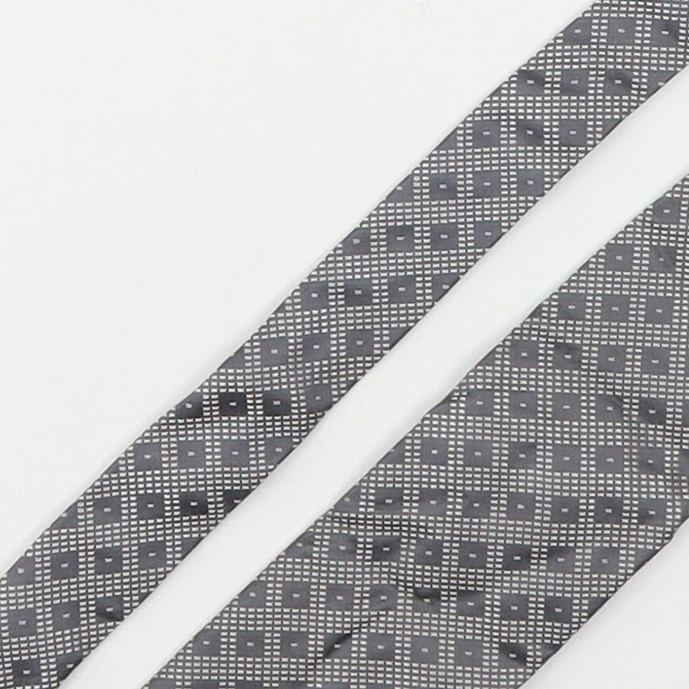 Allea Mens Grey Geometric Silk Pointed Tie One Size