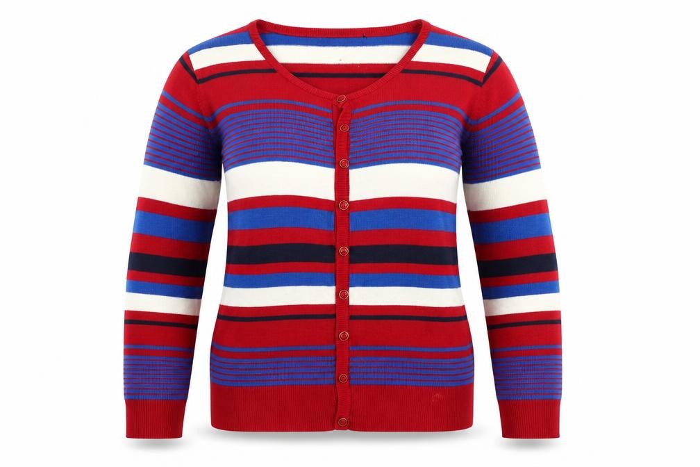 Mystify Womens Red Round Neck Striped Acrylic Cardigan Jumper Size L   - Blue