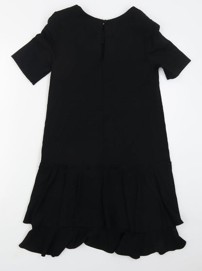 Next Womens Black  Viscose A-Line  Size 8  Round Neck Button
