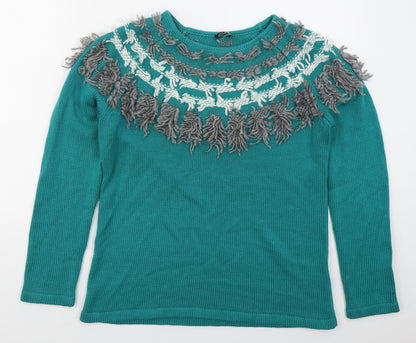Preloved Eureca Womens Green Crew Neck  Acrylic Pullover Jumper Size 14 - Front