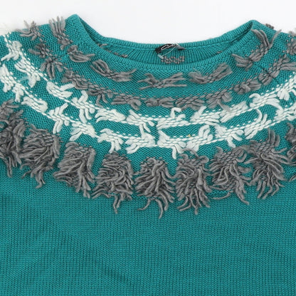 Preloved Eureca Womens Green Crew Neck  Acrylic Pullover Jumper Size 14 - Detail