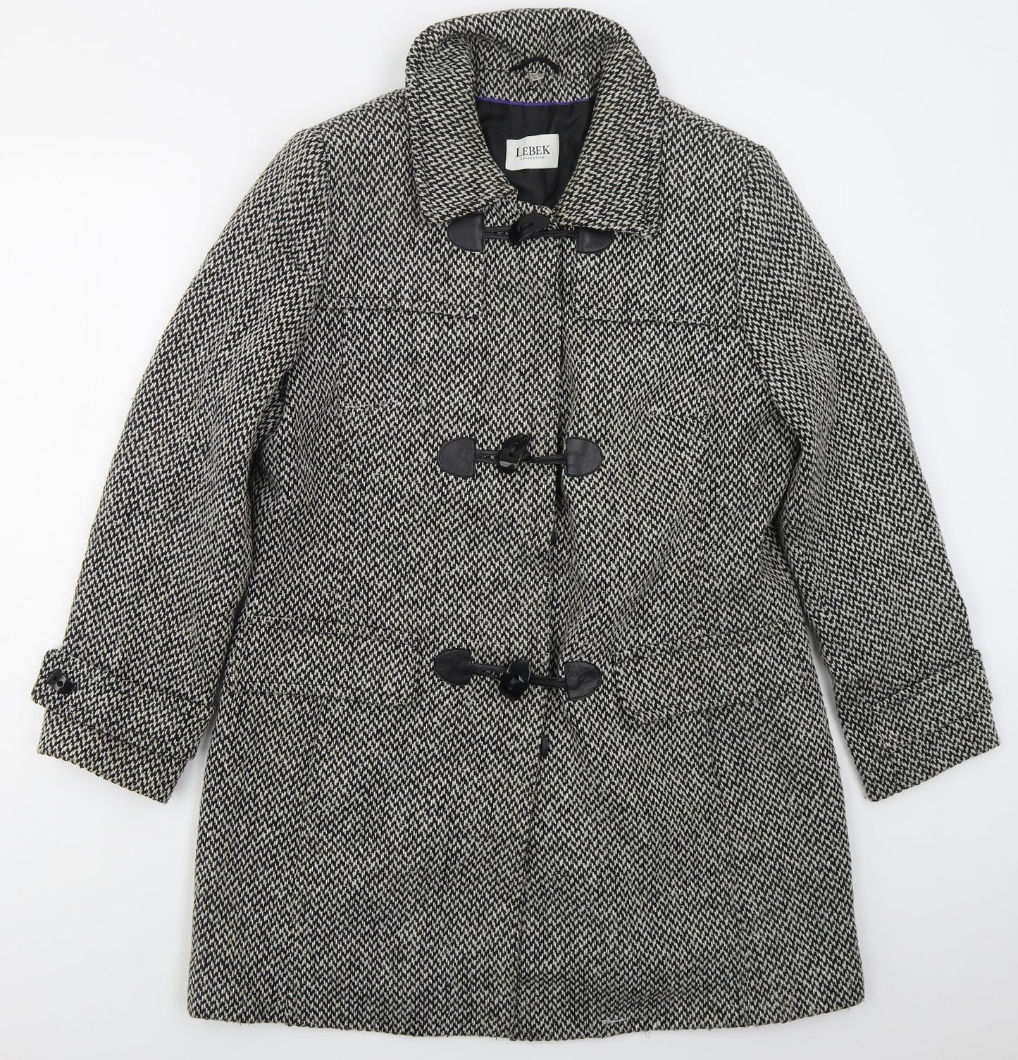 Lebek Womens Grey Herringbone  Pea Coat Coat Size 14  Button