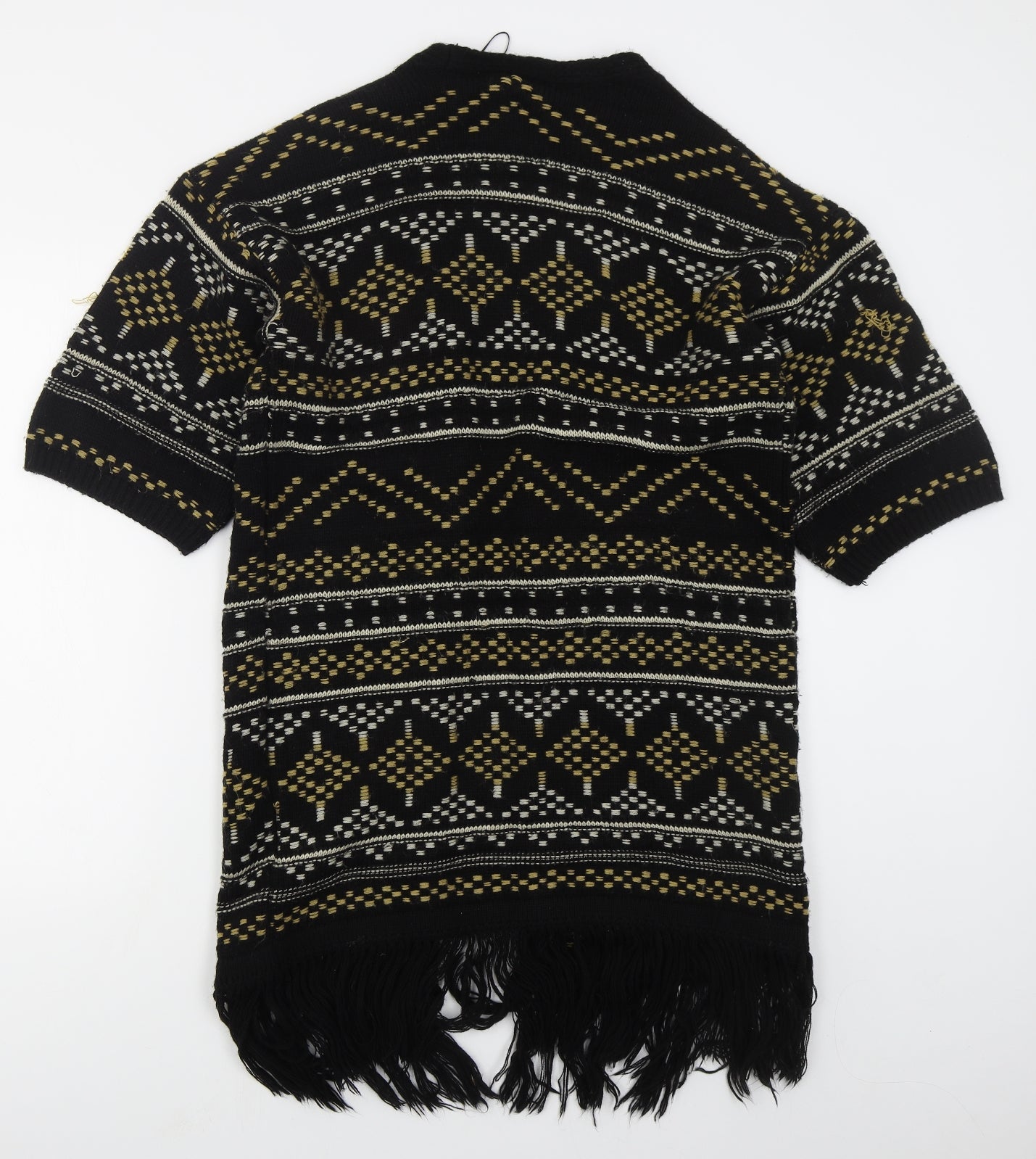 New Look Womens Black V-Neck Geometric Acrylic Cardigan Jumper Size S