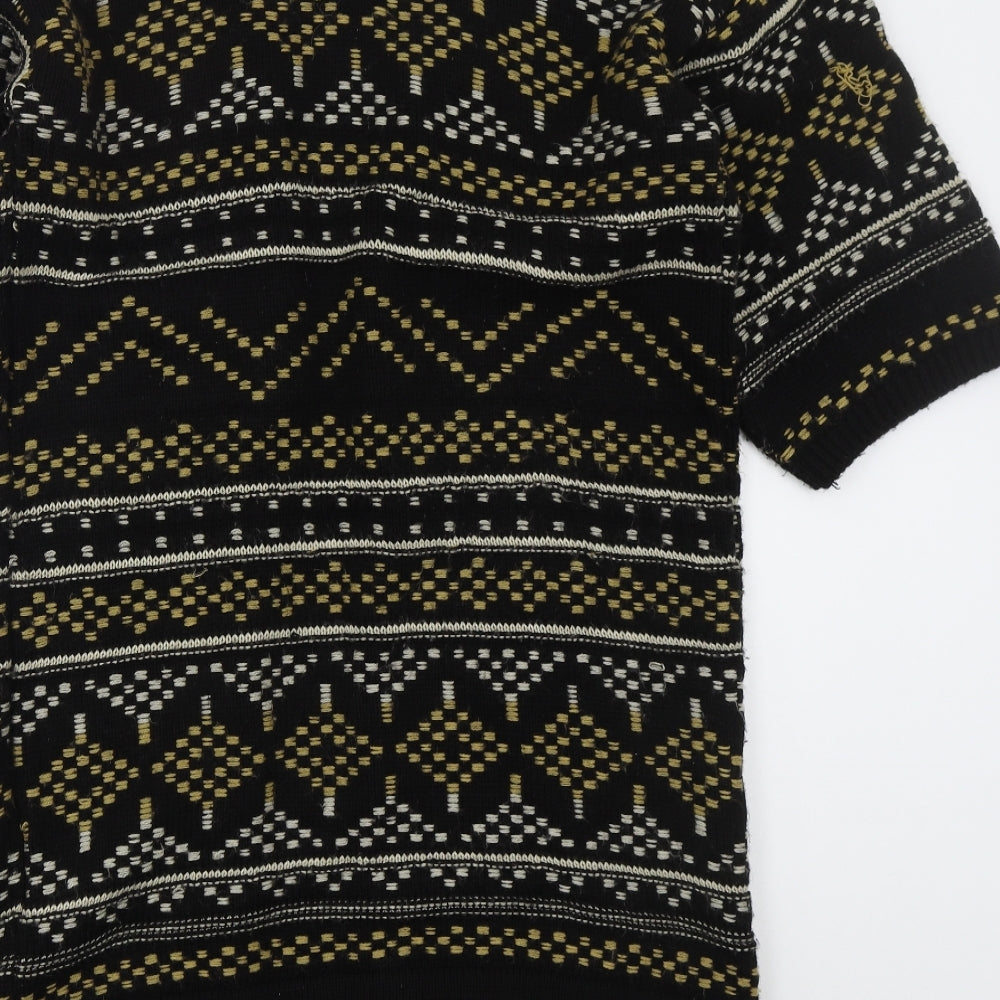 New Look Womens Black V-Neck Geometric Acrylic Cardigan Jumper Size S