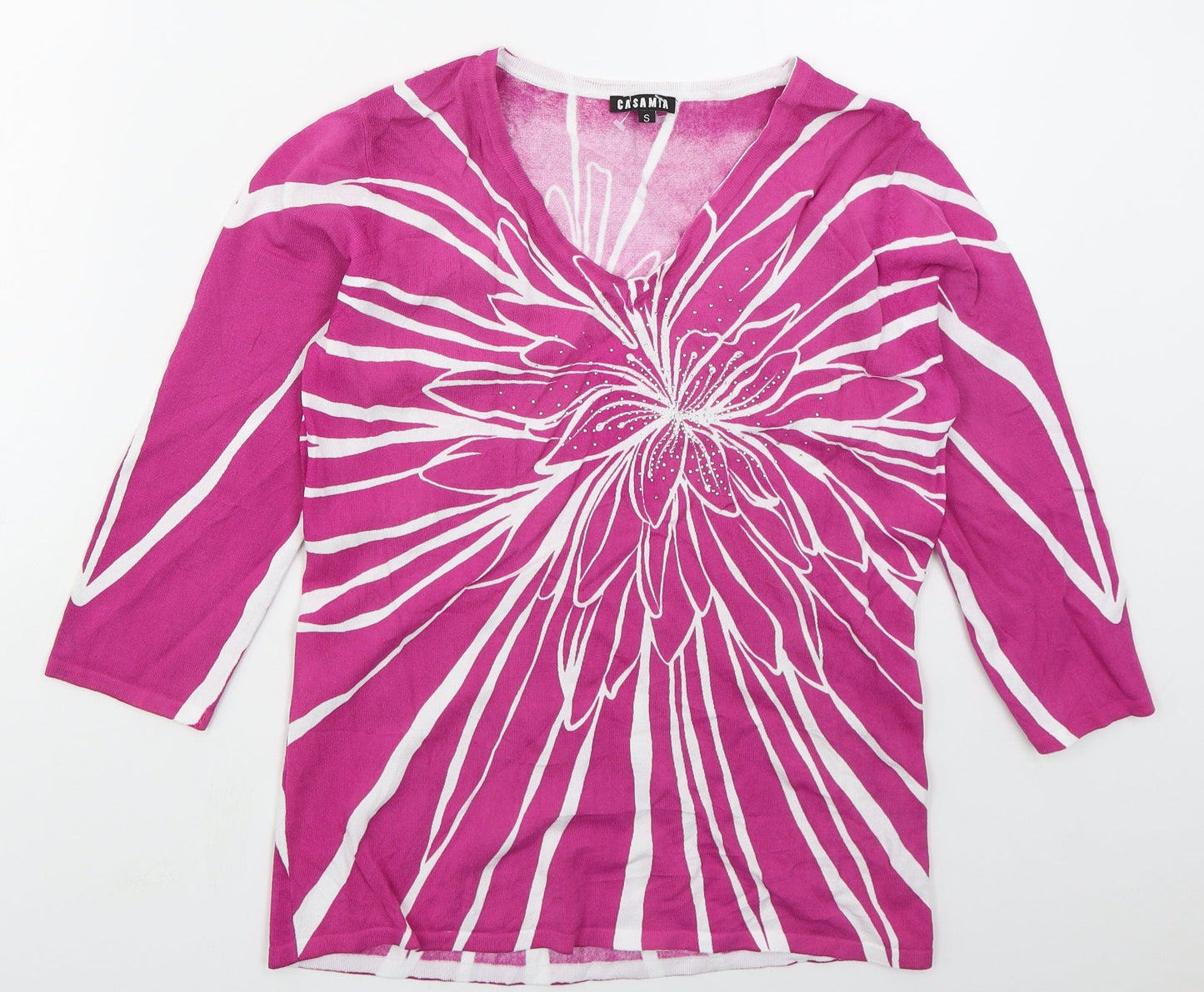 Casamia Womens Pink V-Neck  Viscose Pullover Jumper Size S   - v