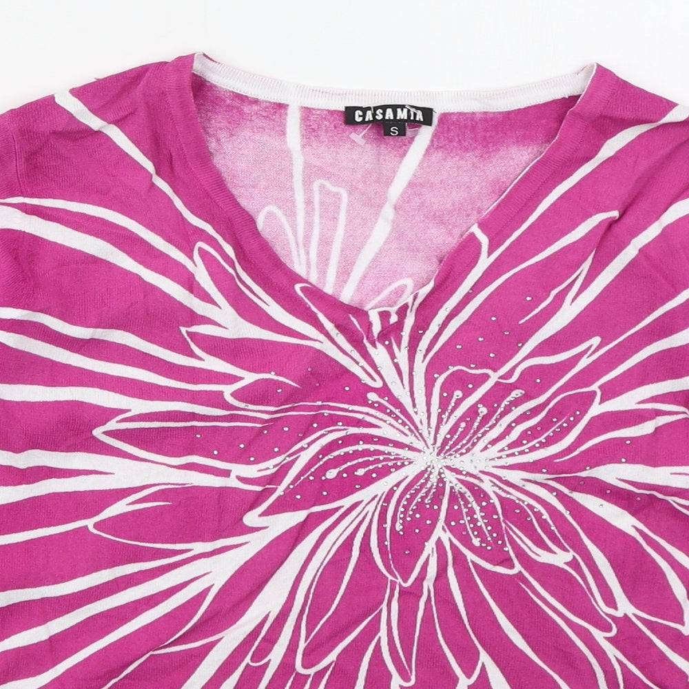 Casamia Womens Pink V-Neck  Viscose Pullover Jumper Size S   - v