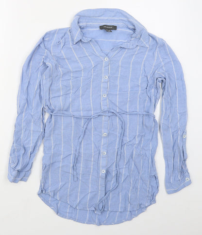 Preloved Primark Womens Blue Striped Viscose Basic Button-Up Size 10 Collared - Front