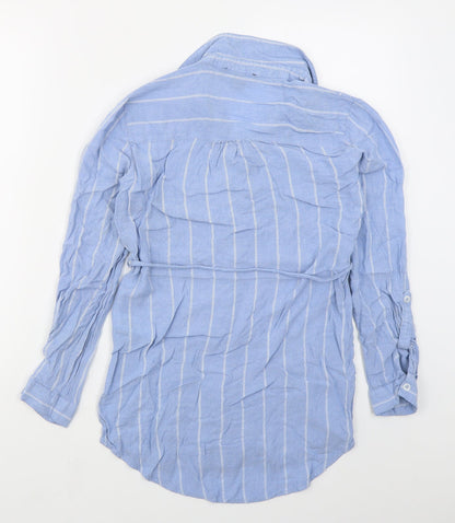 Preloved Primark Womens Blue Striped Viscose Basic Button-Up Size 10 Collared - Back
