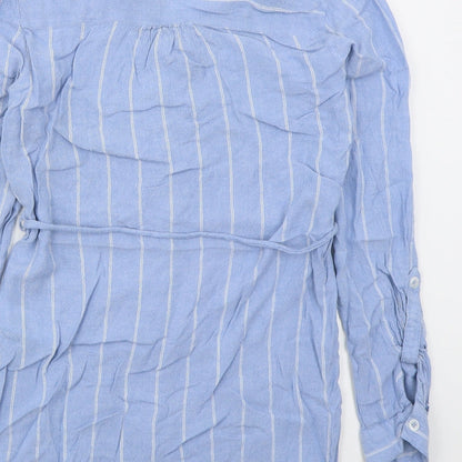 Preloved Primark Womens Blue Striped Viscose Basic Button-Up Size 10 Collared - Label