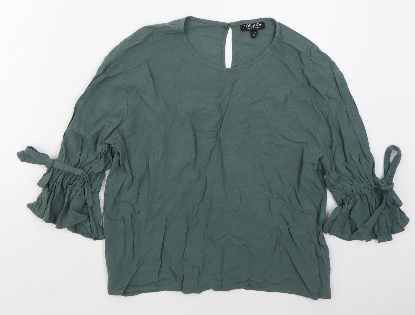 Topshop Womens Green  Viscose Basic Blouse Size 8 Crew Neck