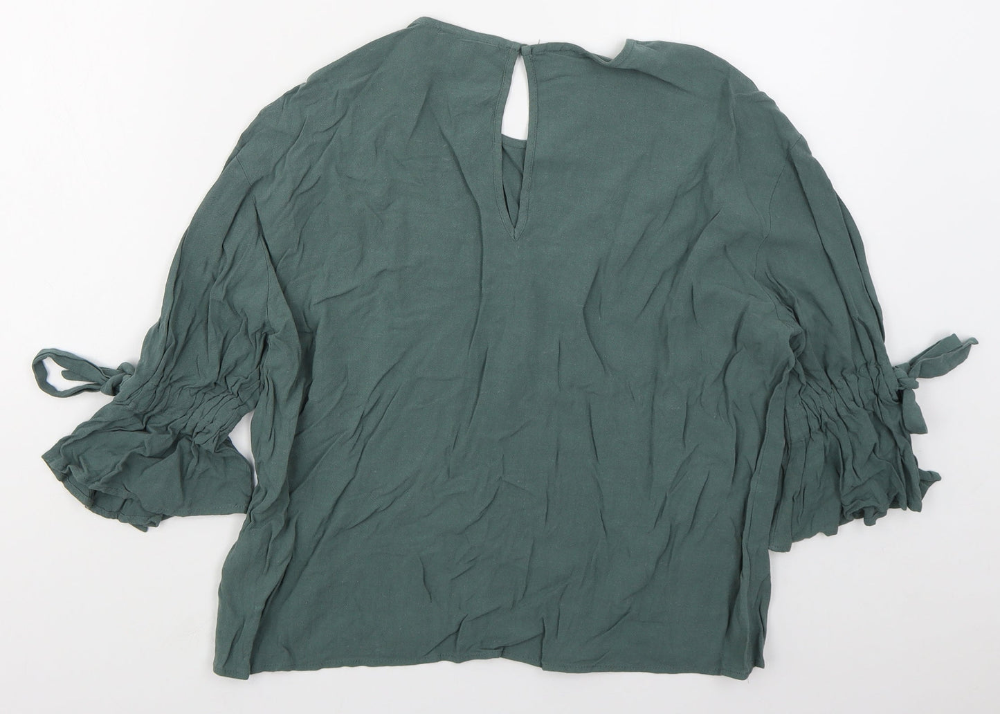 Topshop Womens Green  Viscose Basic Blouse Size 8 Crew Neck