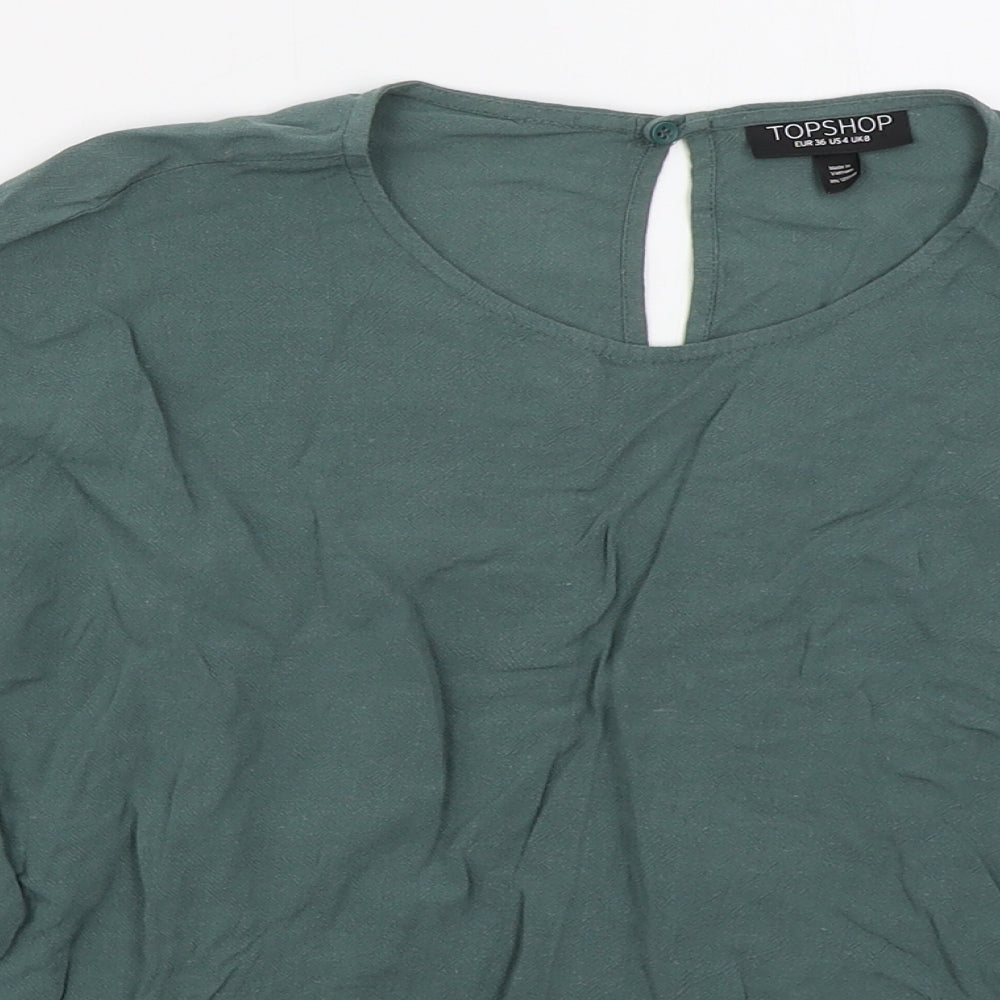 Topshop Womens Green  Viscose Basic Blouse Size 8 Crew Neck