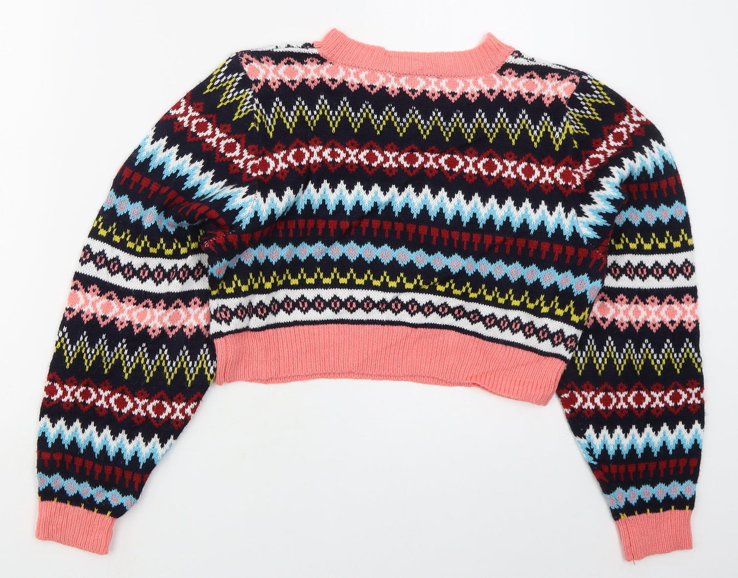 Missguided Womens Pink Crew Neck Geometric Acrylic Pullover Jumper Size S   - Blue