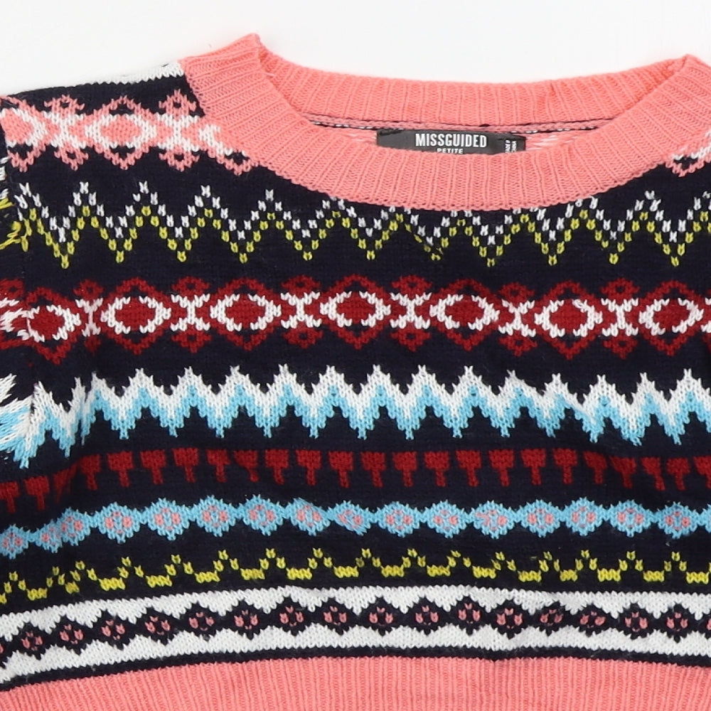 Missguided Womens Pink Crew Neck Geometric Acrylic Pullover Jumper Size S   - Blue