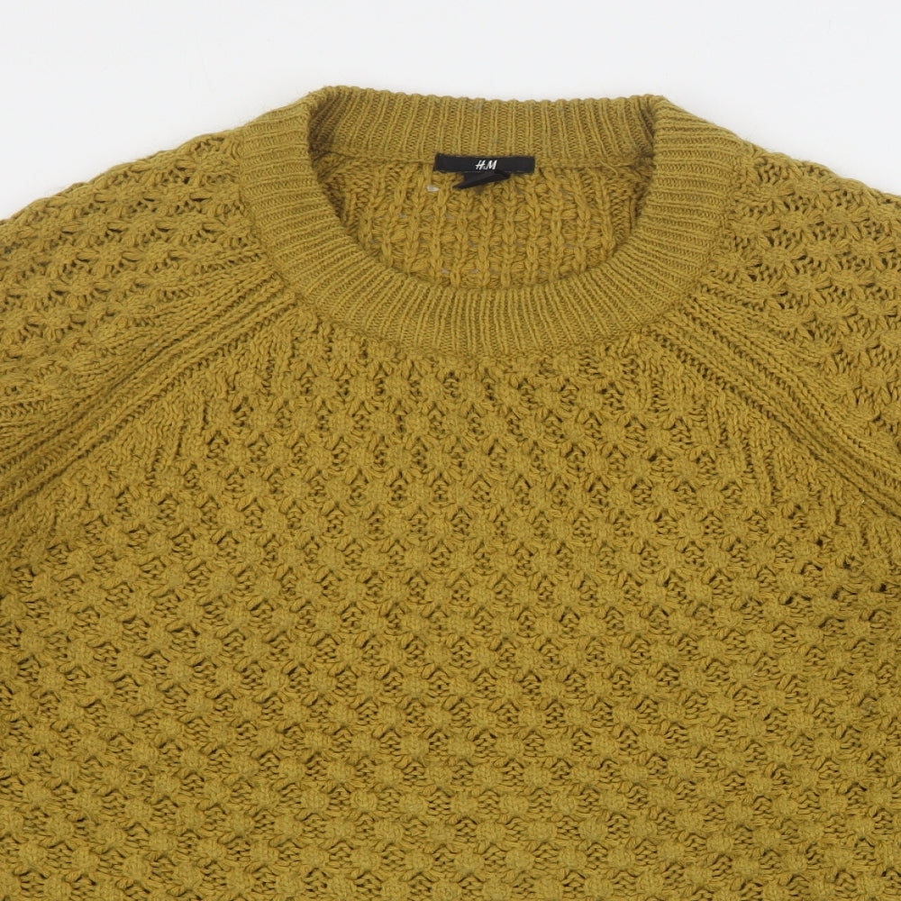 H&M Womens Yellow Round Neck  Acrylic Pullover Jumper Size M