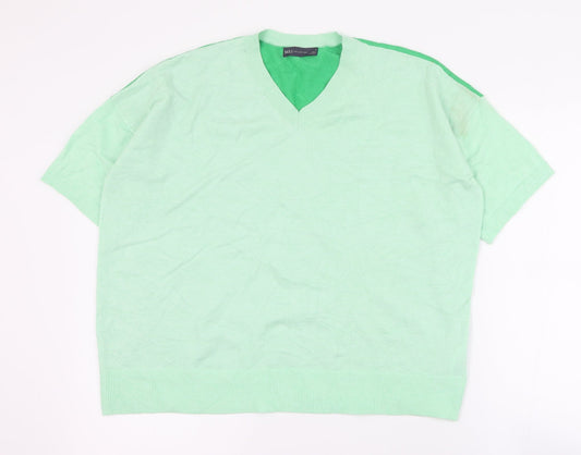 Marks and Spencer Womens Green V-Neck  Viscose Pullover Jumper Size 14