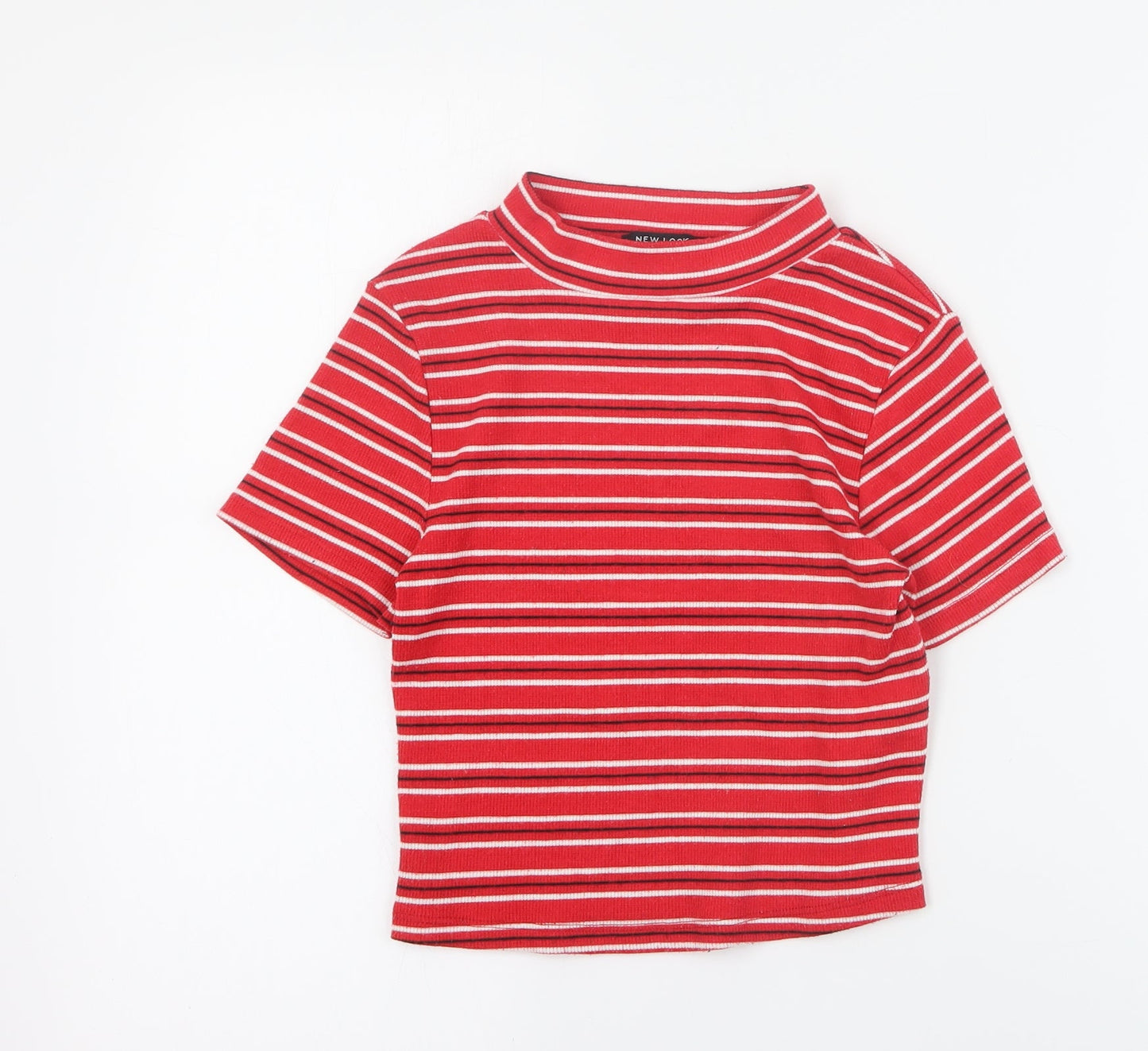 New Look Girls Red Striped Polyester Basic T-Shirt Size 10-11 Years Mock Neck Pullover