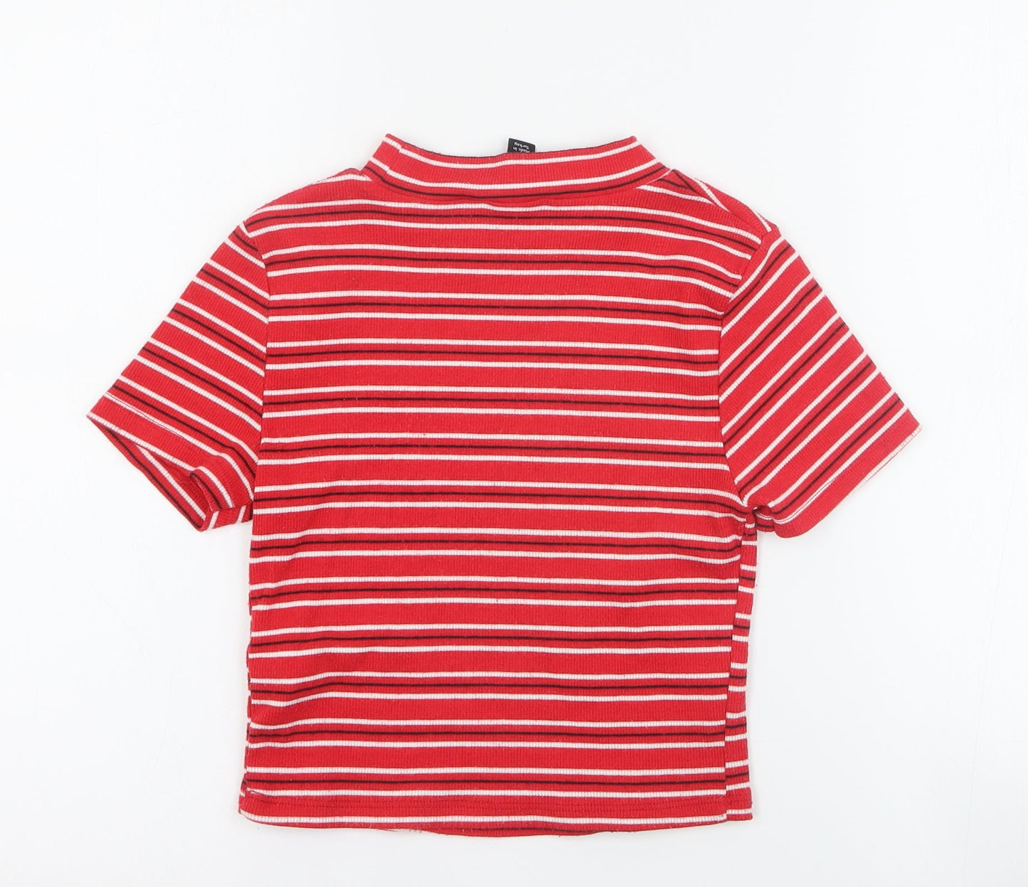 New Look Girls Red Striped Polyester Basic T-Shirt Size 10-11 Years Mock Neck Pullover