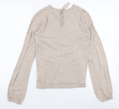 Next Womens Beige Round Neck  Cotton Pullover Jumper Size 8