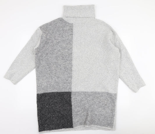 Primark Womens Grey High Neck Striped Polyester Pullover Jumper Size M