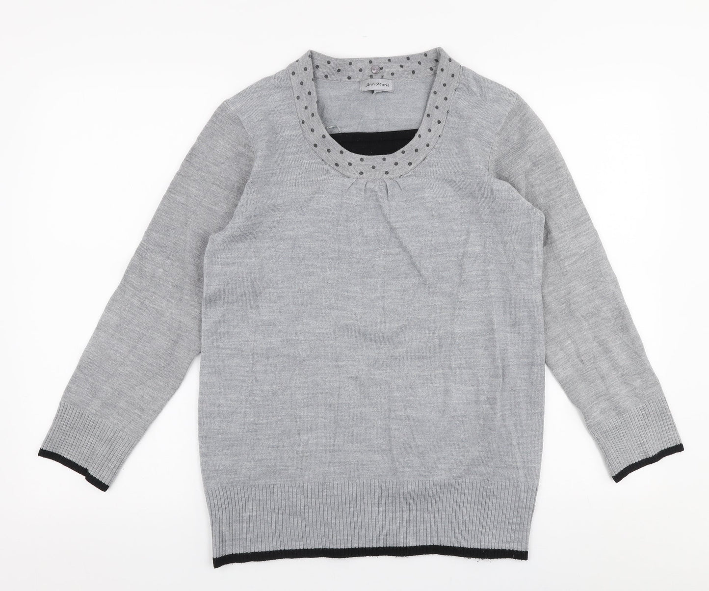 Ann Marie Womens Grey Round Neck  Acrylic Pullover Jumper Size M