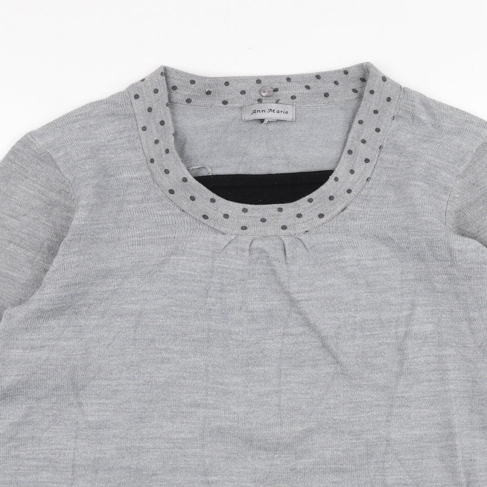 Ann Marie Womens Grey Round Neck  Acrylic Pullover Jumper Size M
