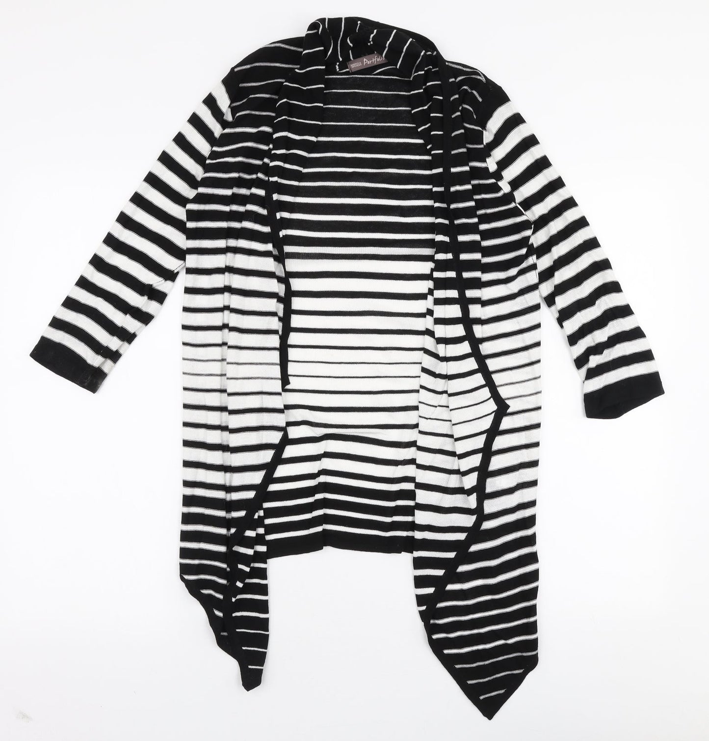 Marks and Spencer Womens Black V-Neck Striped Acetate Cardigan Jumper Size 10