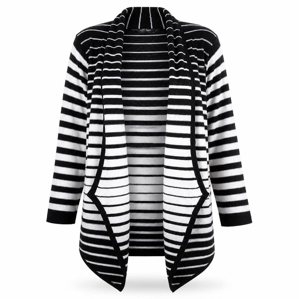 Marks & Spencer Womens Black V-Neck Striped Acetate Cardigan Jumper Size 10