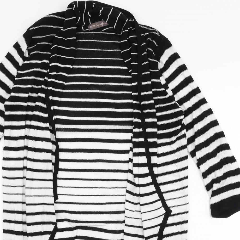 Marks and Spencer Womens Black V-Neck Striped Acetate Cardigan Jumper Size 10