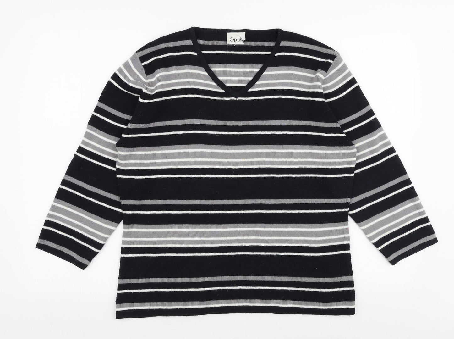 OPUS Womens Multicoloured Round Neck Striped Acrylic Pullover Jumper Size M