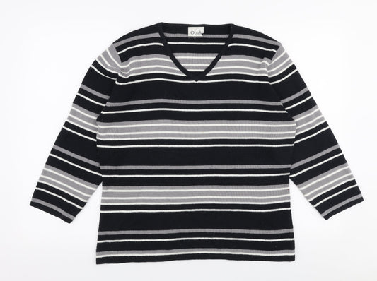OPUS Womens Multicoloured Round Neck Striped Acrylic Pullover Jumper Size M