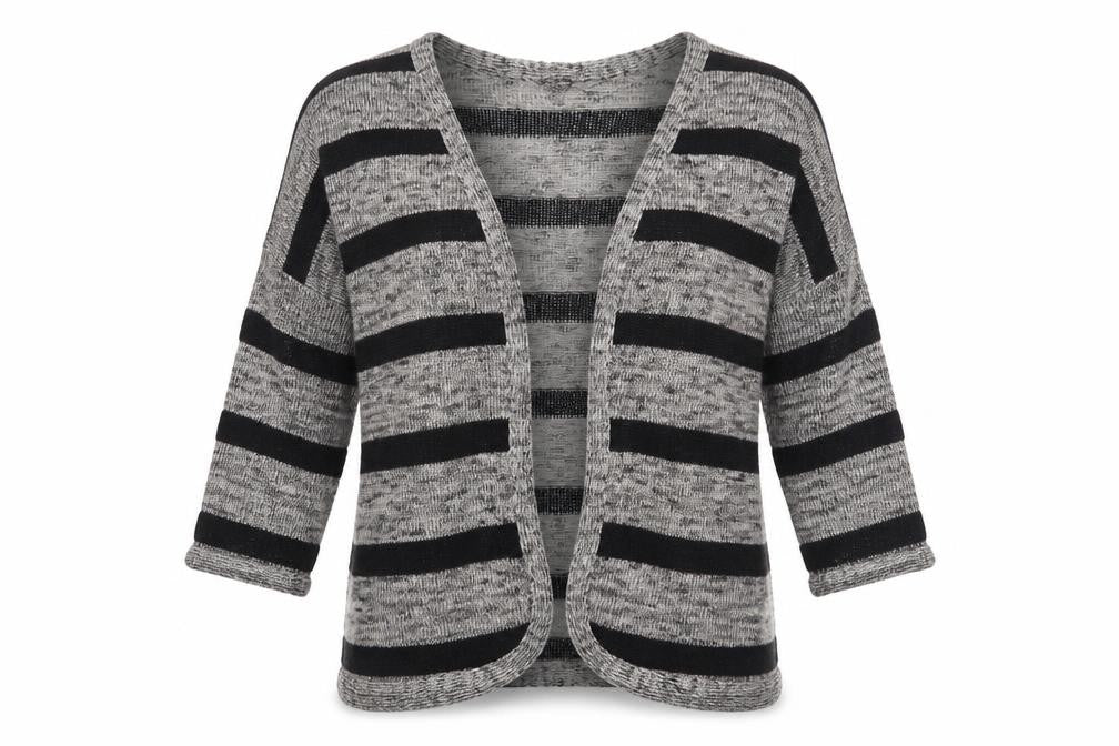 Atmosphere Womens Beige V-Neck Striped Polyester Cardigan Jumper Size S