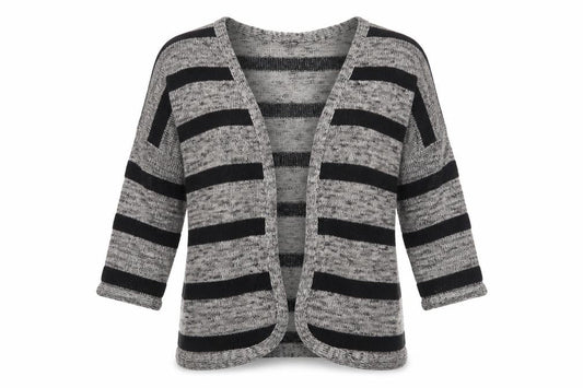 Atmosphere Womens Beige V-Neck Striped Polyester Cardigan Jumper Size S