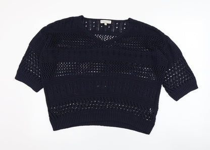 F&F Womens Blue V-Neck  Acrylic Pullover Jumper Size 12