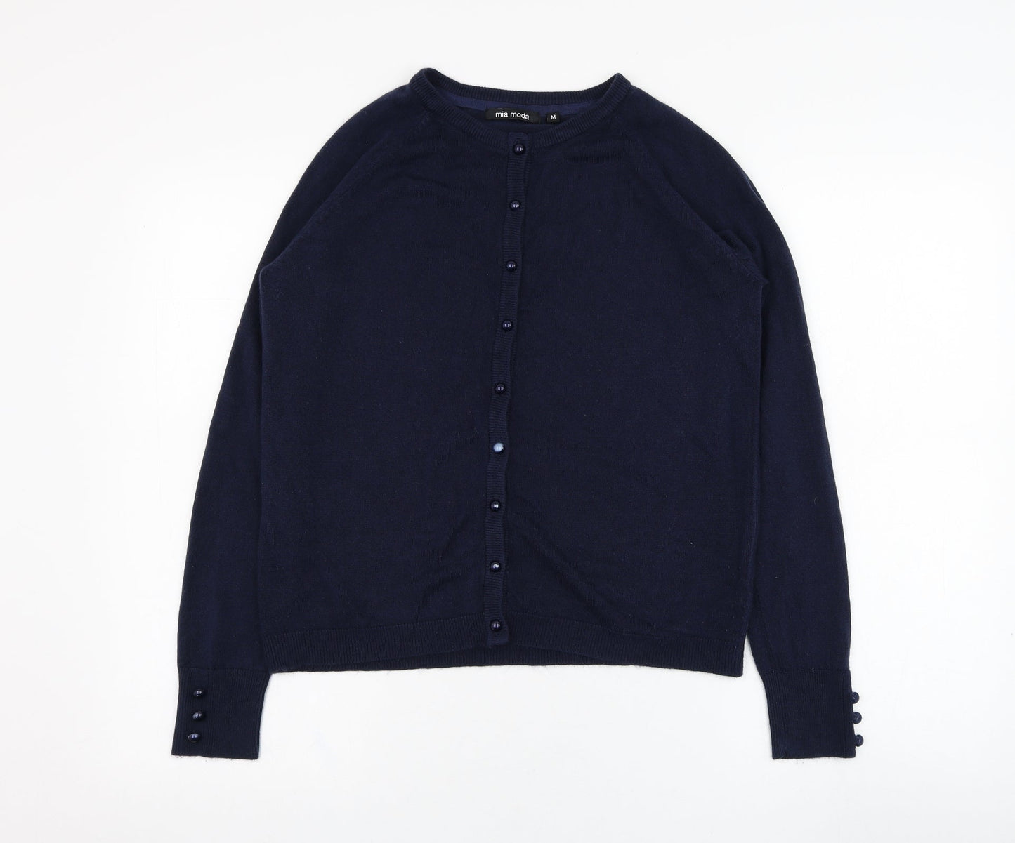 Mia Moda Womens Blue Round Neck  Polyester Cardigan Jumper Size M