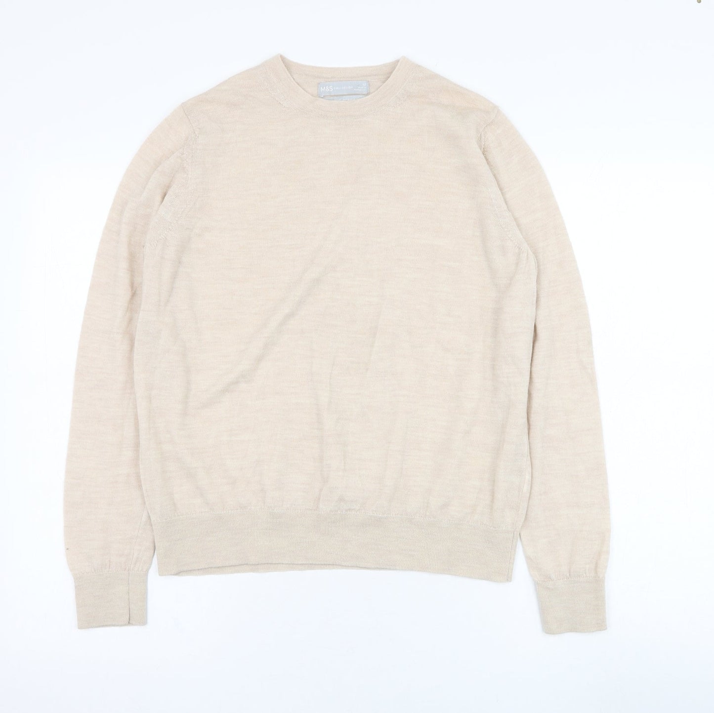 Marks and Spencer Womens Beige Round Neck  Polyester Pullover Jumper Size 12