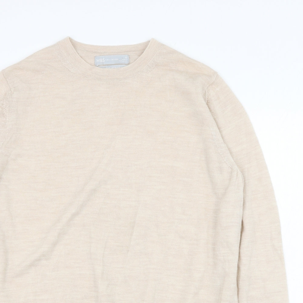 Marks and Spencer Womens Beige Round Neck  Polyester Pullover Jumper Size 12