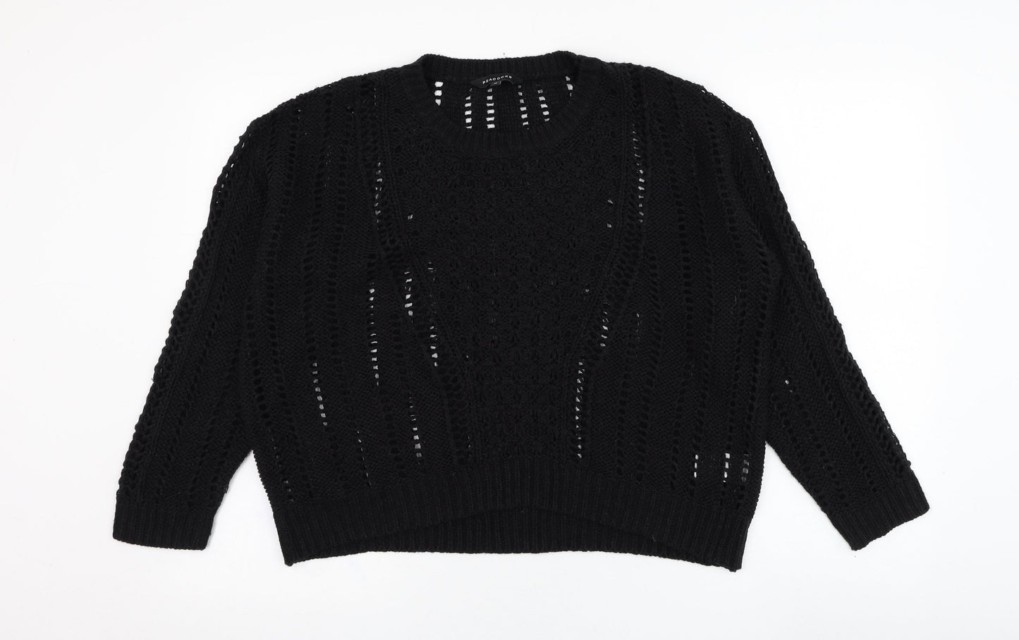 Peacocks Womens Black Round Neck  Acrylic Pullover Jumper Size M