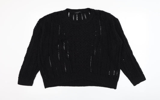 Peacocks Womens Black Round Neck  Acrylic Pullover Jumper Size M